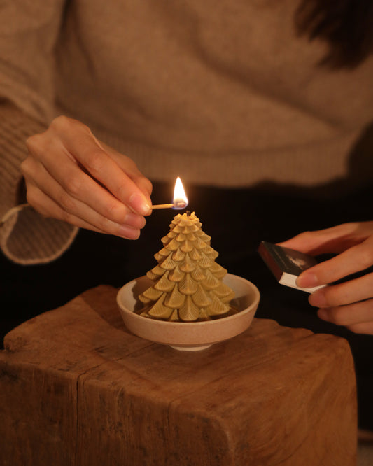 Green Hinoki Wood Christmas Candle